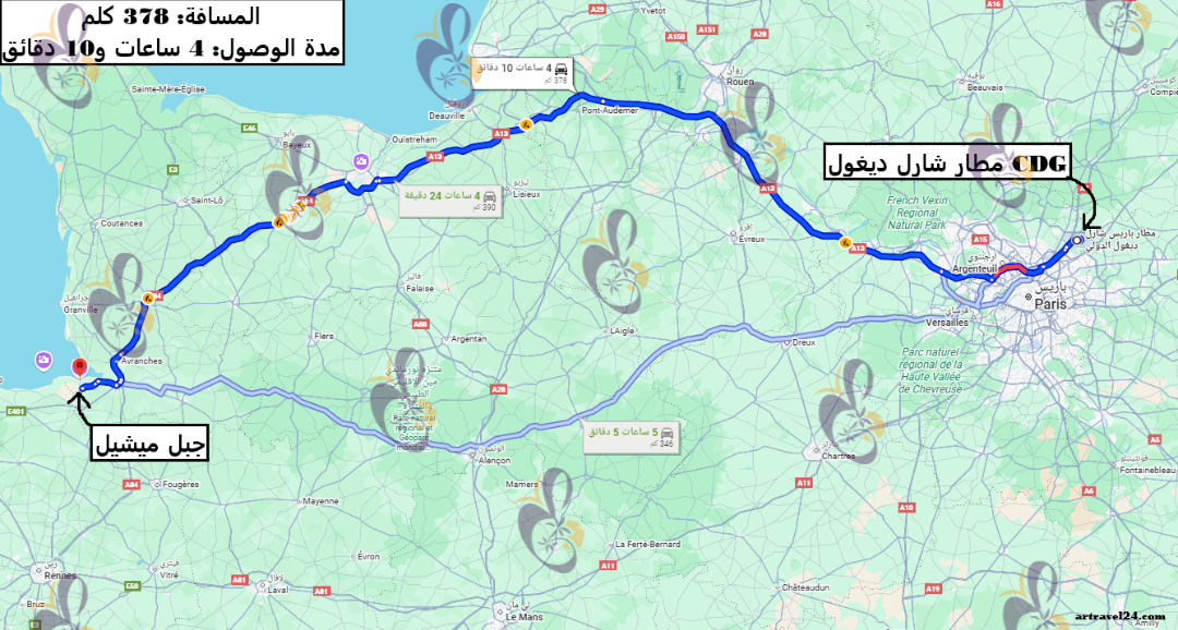خريطة توضح موقع جبل ميشيل وطريقة الوصول اليه